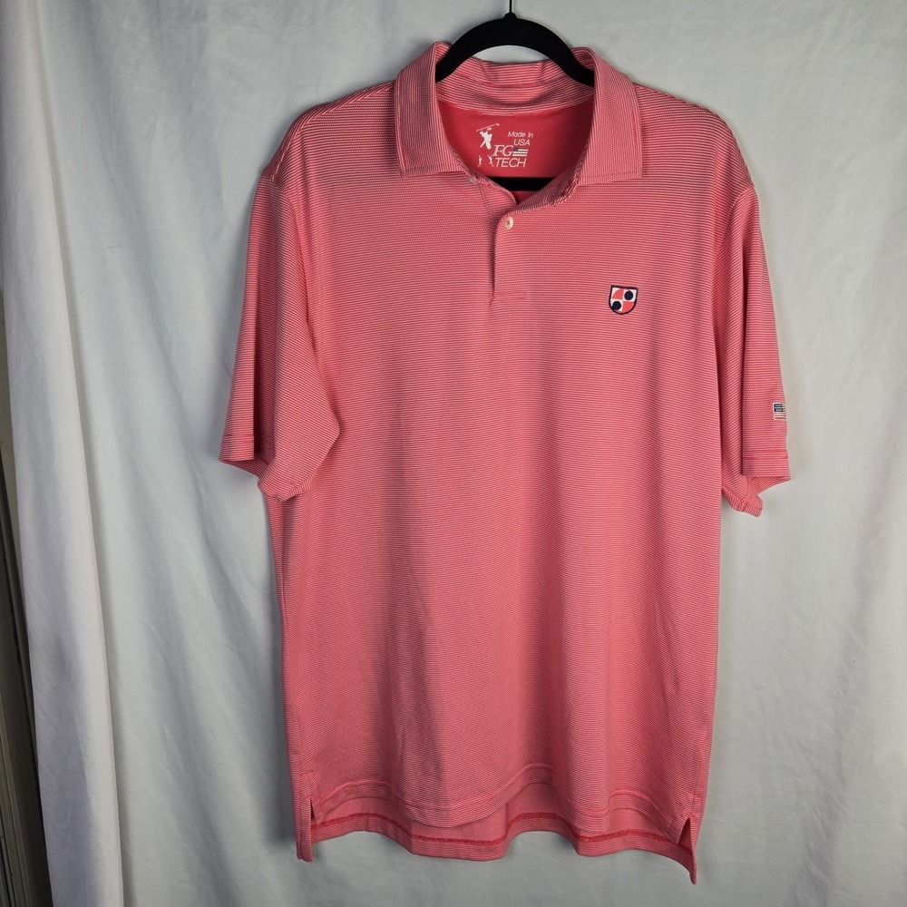 Fairway & Greene Polo Shirt Mens Large Pink USA Stripe Golf FG Tech Performance